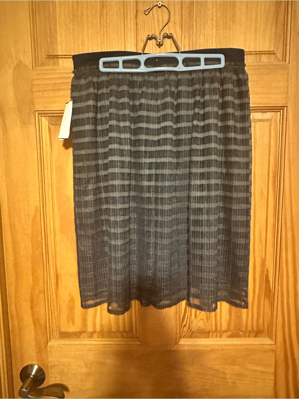 Signature Studio Navy Blue Sheer Striped Midi Skirt